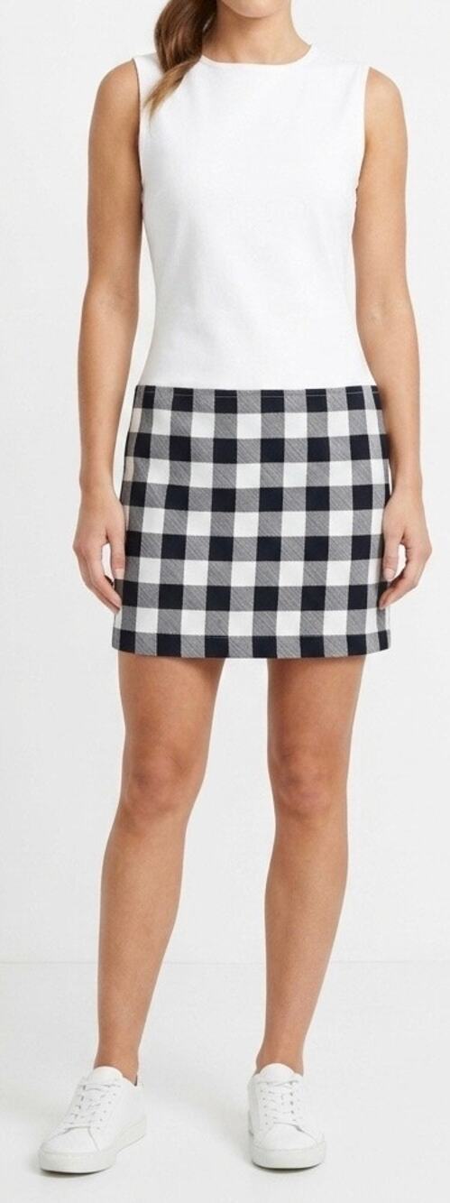 Emanuel Ungaro Mini Dress White Knit Sleeveless Top Plaid Gingham Skirt